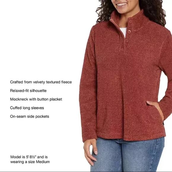 EDDIE BAUER women’s size XL rust color fleece pullover with pockets relaxed fit - Picture 15 of 15